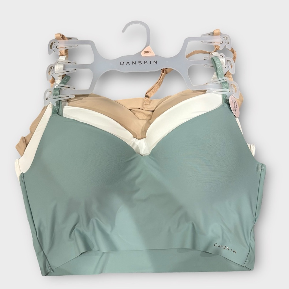 Danskin Padded Longline Bras in Sage Green, Cream & Tan